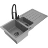 Mexen Andres žulový kuchynský drez s 1,5-komorou, s odkvapkávačom a kuchynskou batériou Aster, sivý - 6515-71-73450-70-B