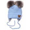 BABY NELLYS Zimná čiapka s fleecom Teddy Bear - chlupáčk. bambuľky - sv. modrá, šedá - 56-68 (0-6 m)
