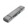 Digitus dvojitá čtečka karet OTG (USB-C + USB 3.0) 1x SD, 1x MicroSD, 1x USB 3.0, šedá DA-70886