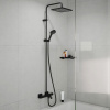 HANSGROHE Vernis Shape Showerpipe nástenný sprchový systém s vaňovým termostatom, horná sprcha 1jet 240 x 240 mm, ručná sprcha 2jet, matná čierna, 26900670