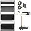 CERANO - Kúpeľňový radiátorový set Vincenzo - kombinované vykurovanie, termo tyč - bočné jednobodové pripojenie - 600W - čierna matná - 1330x600 mm