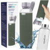 AquaFloow NeoGlass sklenená fľaša na vodu 700 ml so zeleným puzdrom