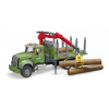 Bruder 2824 Vůz na přepravu dřeva MACK Granit s nakládacím jeřábem, drapákem a 3 kmeny