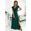 Numoco CRYSTAL trblietavé dlhé šaty s výstrihom - zelené 411-1 Farba: Zelená, Veľkosť: XXL