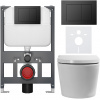 CERANO - Závesné WC s bidetom Cronus Premium - biela lesklá - tlačidlo Prime/Maxio, čierne - závesné - nízky modul - predstenová inštalácia / sadrokartón - 59,3x38,4 cm