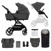 KINDERKRAFT SELECT Kočík kombinovaný Yoxi 2v1 Moonlight Grey + Fusak 3v1 Jibot Horizontal Ink Black