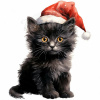 Nažehlovačka Mačka a vianočná čiapka čierna - 17 x 20 cm