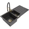 Mexen Andres žulový drez 1,5-komorový s odkvapkávačom a kuchynskou batériou Aster, čierny bodkovaný - 6515-76-73450-57-G