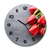 Sklenené hodiny okrúhle Červené tulipány fi 30 cm