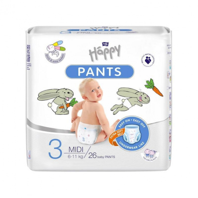 BELLA HAPPY Pants Nohavičky plienkové jednorazové 3 Midi (6-11 kg) 26 ks