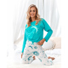 Romantické dámske pyžamo - Moon L Tyrkys / biela Dlhé