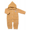 Baby Nellys Pletený overálok s kapucňou a gombíkmi Hand Made medový žihaný