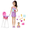 Mattel Barbie SKIPPER BABYSITTER opatrovateľka s jedálenskou stoličkou