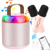 Karaoke set 2x bezdrôtové mikrofóny prenosný bluetooth reproduktor LED ružový