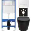 CERANO - Kompletný podomietkový WC set Verde - čierna matná - WC tlačidlo Slim, biele - predstenová inštalácia - 49x36 cm