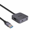 Kábel USB 3.2 Gen 1, A-A M/F 5m, 5Gbps, predlžovací, čierny, AKTÍVNY 4port HUB (2x USB A + 2x Typ C)