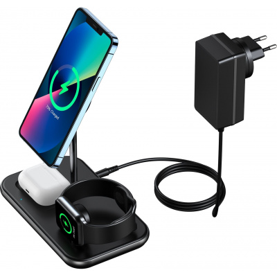 Nabíjací stojanček ChoeTech MFM certified 3 in 1 Magnetic Wireless Charger for Iphone 12, 13 series and Apple watch ( w (T589-F)