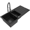Mexen Andres granitový drez, 1,5-komorový s odkvapkávačom a kuchynskou batériou Aster, čierny - 6515-77-73450-07-B