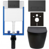 CERANO - Kompletný podomietkový WC set Verde - čierna matná - WC tlačidlo Slim, čierne matné - na zamurovanie - 49x36 cm