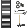 CERANO - Kúpeľňový radiátorový set Vincenzo - kombinované vykurovanie, wifi tyč - bočné jednobodové pripojenie - 500W - čierna matná - 1330x450 mm