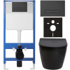 CERANO - Kompletný podomietkový WC set Verde - čierna matná - WC tlačidlo Slim, čierne matné - predstenová inštalácia - 49x36 cm