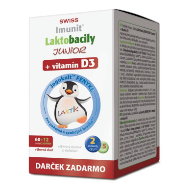 Laktobacily JUNIOR SWISS Imunit + vitamín D3 60+12 tbl.+ darček