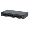 Dahua PoE switch 8x 100Mb + 2x GbE, 1x PoE 60W Hi-PoE + 7xPoE 802.3at, celkem PoE 60W, ext mód 10Mb@250m, cloud správa (CS4010-8ET-60)
