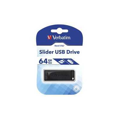 Verbatim USB flash disk, USB 2.0, 64GB, Slider, čierny, 98698, USB A, s výsuvným konektorom