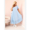 Kesi Włoski Dámske šaty plus size s krátkym rukávom a volánom z ľahkej viskózy modrá