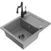 Mexen Enzo jednovaničkový granitový drez s odkvapkávačom a kuchynskou batériou Carla, sivý - 6506-71-670700-70-B