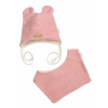 Baby Nellys | Pletená čepice s bavlněnou podšívkou a šátkem 2v1, Teddy Hand made - růžová - 68, 74 (6-9m)