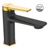 Kuchinox Alanis, umývadlová batéria s odtokovou zátkou ClickClack h-146, čierna-zlatá lesklá, LAV-BQI_722G