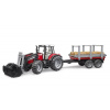 Bruder 2046 Massey Ferguson 7480 s nakladačom a prívesom na drevo