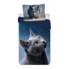 Posteľná Bielizeň z mikrovlákna 140x200 Mačka tmavomodrá sivá obliečka 70x90