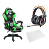 R8 Gamer Likeregal 920 zelená (Herné kreslo+slúchadla+podložka pod stoličku)