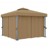 zahrada-XL Altánok so závesom 3x3 m sivohnedý hliníkový 3068557