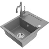 Mexen Enzo granitový drez 1-komorový s odkvapkávačom a kuchynskou batériou Carla, sivý - 6506-71-670700-71