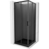 Mexen Rio, štvorcový sprchovací kút s posuvnými dverami 70(dvere) x 70(dvere) x 190 cm, 6mm šedé sklo, čierny profil + čierna sprchová vanička SLIM, 860-070-070-70-40-4070B