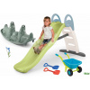 Set šmykľavka s dvojitou vlnou a obojstranná hojdačka Pes Toboggan Life Smoby dĺžka šmyku 200 cm s vodotryskom a fúrik s lopatkami