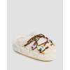 Dámske Béžové Kožušinové Papuče Moon Boot Mule Faux Fur Beads