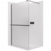 CERANO - Sprchová zástena Walk-in Onyx Round Ľ/P - 8 mm + polička / držiak na uteráky - guľatá vzpera - čierna matná, mliečne sklo - 70x200 cm