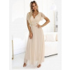 Numoco 562-6 NASTIA Dlhé šaty s výstrihom a krátkym rukávom - béžové