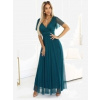 Numoco 562-4 NASTIA Dlhé šaty s výstrihom a krátkym rukávom - zelené