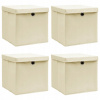 VidaXL Úložné boxy s vekami 4 ks krémové 32 x 32 x 32 cm textil