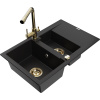 Mexen Gaspar granitový drez 1,5-komorový s odkvapkávačom a kuchynskou batériou Duero, čierny - 6507-77-671600-50