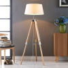 Stojacia lampa Lindby Katie, 162 cm, biela, textil, drevo, trojnožka - 9621011