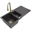 Mexen Andres granitový drez s 1,5 komorou a odkvapkávačom a kuchynskou batériou Savita, čierna bodkovaná