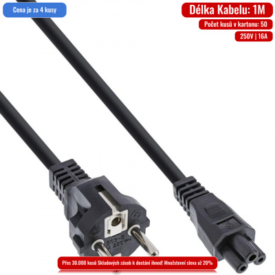 Kabel C-Tech síťový VDE 220/230V napájecí notebook 3 pin, 1m (4 kusy)