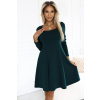 Numoco IVANA pohodlné trapézové šaty s výstrihom a dlhým rukávom - zelené 574-1 Farba: Zelená, Veľkosť: L