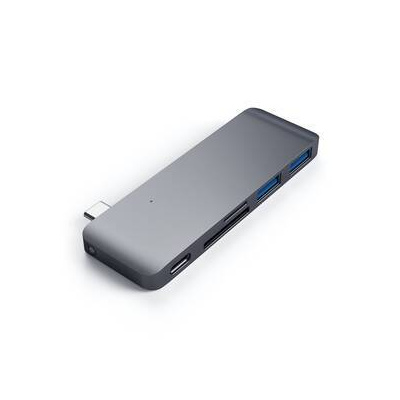 USB Hub Satechi USB-C Passthrough USB Hub (2x USB 3.0, USB-C, SD, MicroSD) (ST-TCUPM) sivý